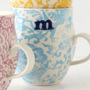 Anthropologie Homegrown Blue Floral Initial M Mug – Bold Tile Monogram Series